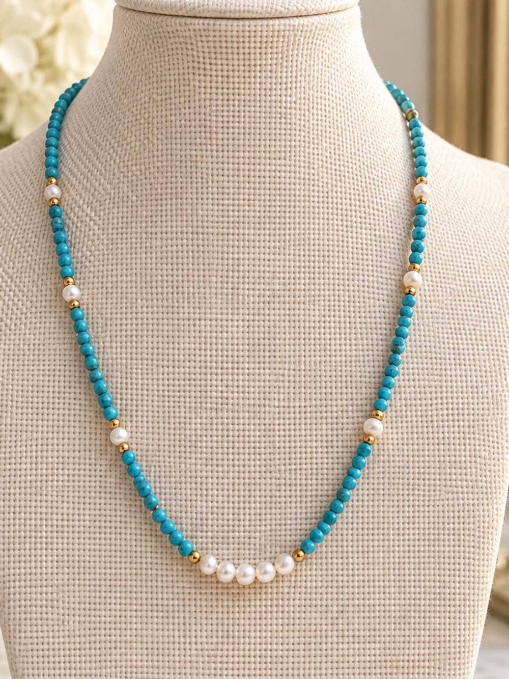New Medina fine pearls - Turquoise and Pearl beaded Necklace